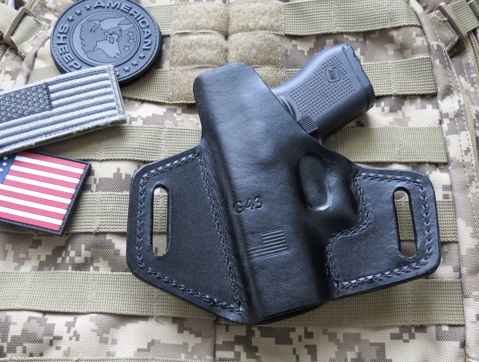 Glock 43 and 43X, Professional Leather Holster, Sweat Shield, Forward