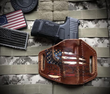 Sig, P365XL, Flag, Distressed, Leather, Holster, Romeo
