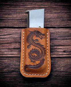 Dragon, Year of the Dragon, Laser Engraved, magazine holder, spring clip, belt holder, leather