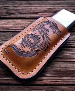 Dragon, Year of the Dragon, Laser Engraved, magazine holder, spring clip, belt holder, leather