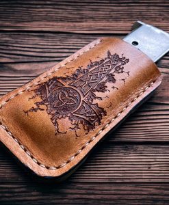 Laser Engraved, magazine holder, spring clip, belt holder, leather, Thor's Hammer. Mjolnir