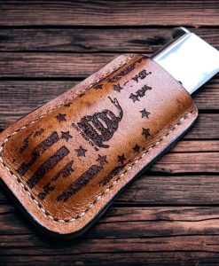 Gadsden Distressed Betsy Ross Flag, Laser Engraved, magazine holder, spring clip, belt holder, leather