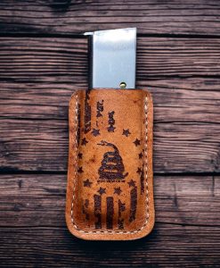Gadsden Distressed Betsy Ross Flag, Laser Engraved, magazine holder, spring clip, belt holder, leather