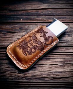 Mardi Gras, Skull, Laser Engraved, magazine holder, spring clip, belt holder, leather