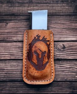 Spartan, Laser Engraved, magazine holder, spring clip, belt holder, leather